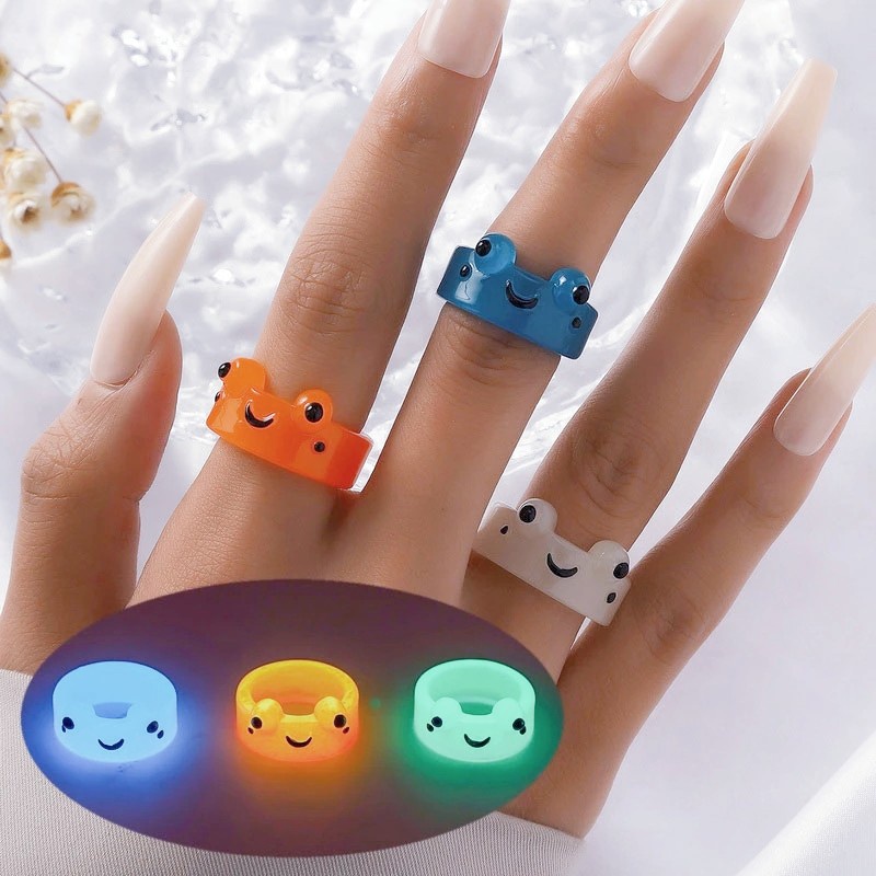 Cincin Resin Katak Bercahaya Lucu Mini Lucu Pesta Persahabatan Jari Mode Kreatif Akrilik Rings Untuk Gadis Perjalanan Cincin Musim Panas Kartun Hewan Perhiasan