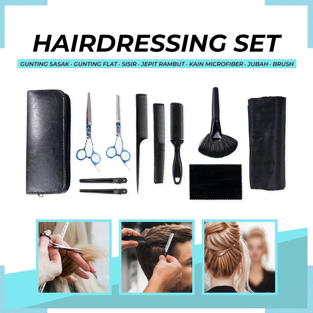 Spesial & Termurah Aleekit Set Gunting Rambut Sasak & Flat Hairdressing Scissors 10 PCS - MR4017 - B