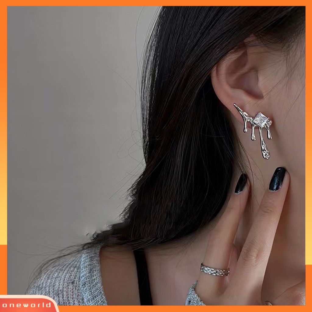 [EONE] 1pasang Ear Studs Tren Baru Punk Cubic Zirconia Tetesan Air Tertanam Wanita Anting Perhiasan Fashion