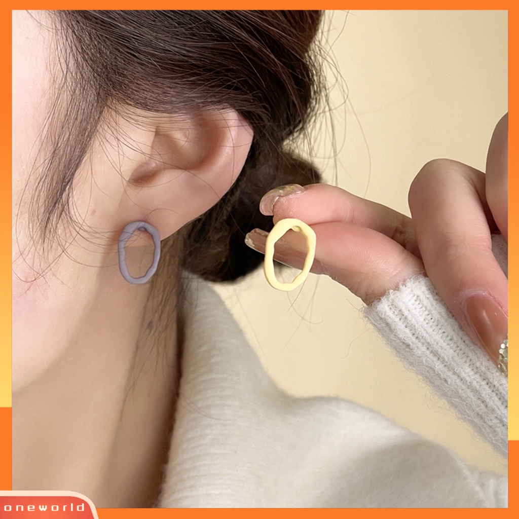 [EONE] 1pasang Ear Studs Geometric Irregular Personality Hollow Matte Hadiah Kecil Warna Kontras Wanita Anting Perhiasan Fashion