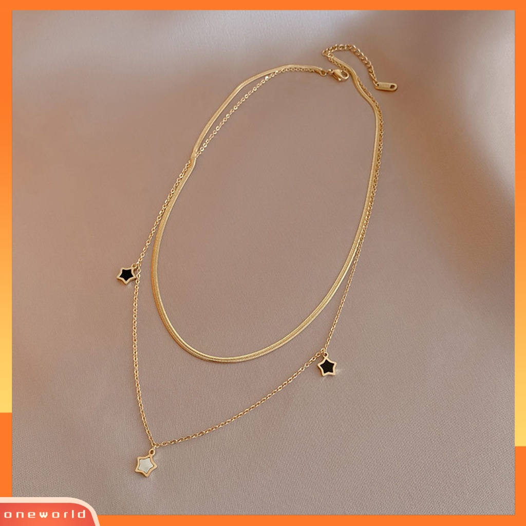 [EONE] Wanita Kalung Double-layer Hypoallergenic Elegan Anti-Oksidasi High Gloss Fashion Perhiasan Berlapis Emas Bintang Pedant Rantai Kalung Gelang Untuk Pacaran