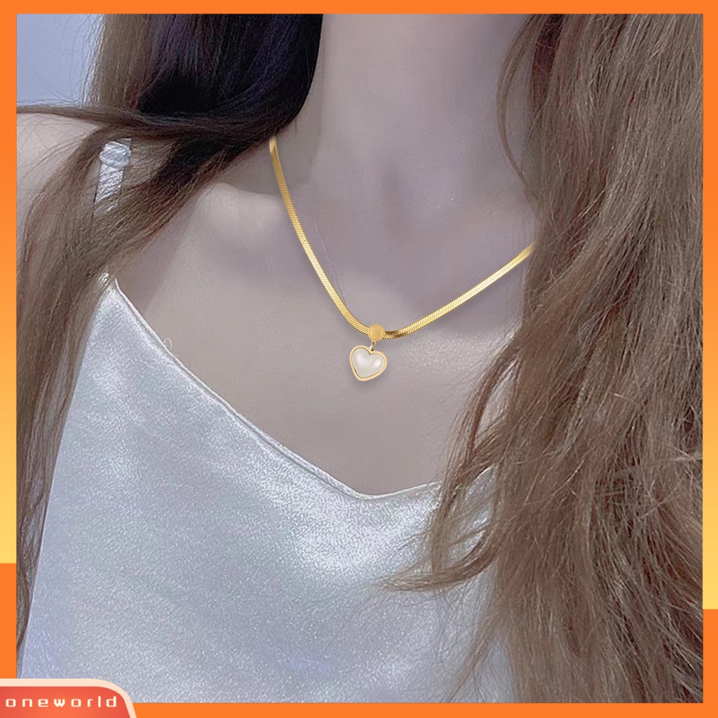 [EONE] Wanita Kalung Hati Colorful Shell Stainless Steel Ins Style Snake Chain Pendant Necklace Untuk Pakaian Sehari-Hari