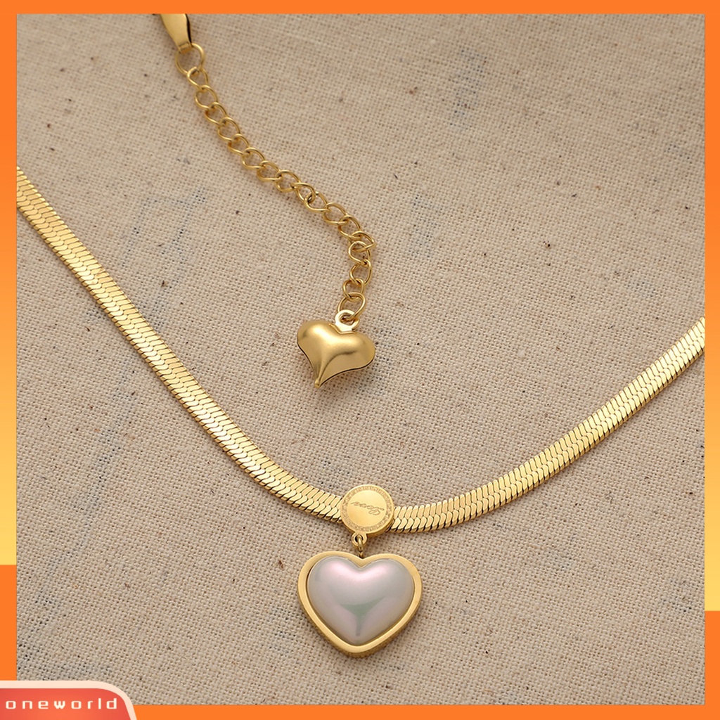[EONE] Wanita Kalung Hati Colorful Shell Stainless Steel Ins Style Snake Chain Pendant Necklace Untuk Pakaian Sehari-Hari