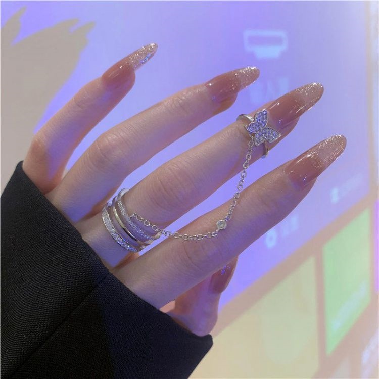 Cincin Kupu-Kupu Zirkon Elegan Untuk Wanita Fashion Adjustable Finger Ring Aksesoris Perhiasan