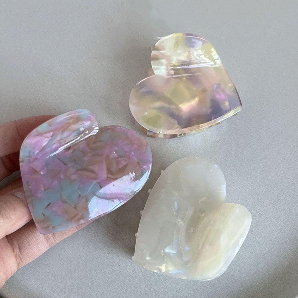 Nickolas1 Cakar Rambut Berbentuk Hati Fashion Hiu Sederhana Klip Hiasan Kepala Kotak-Kotak Asetat Untuk Wanita Women Hair Clips