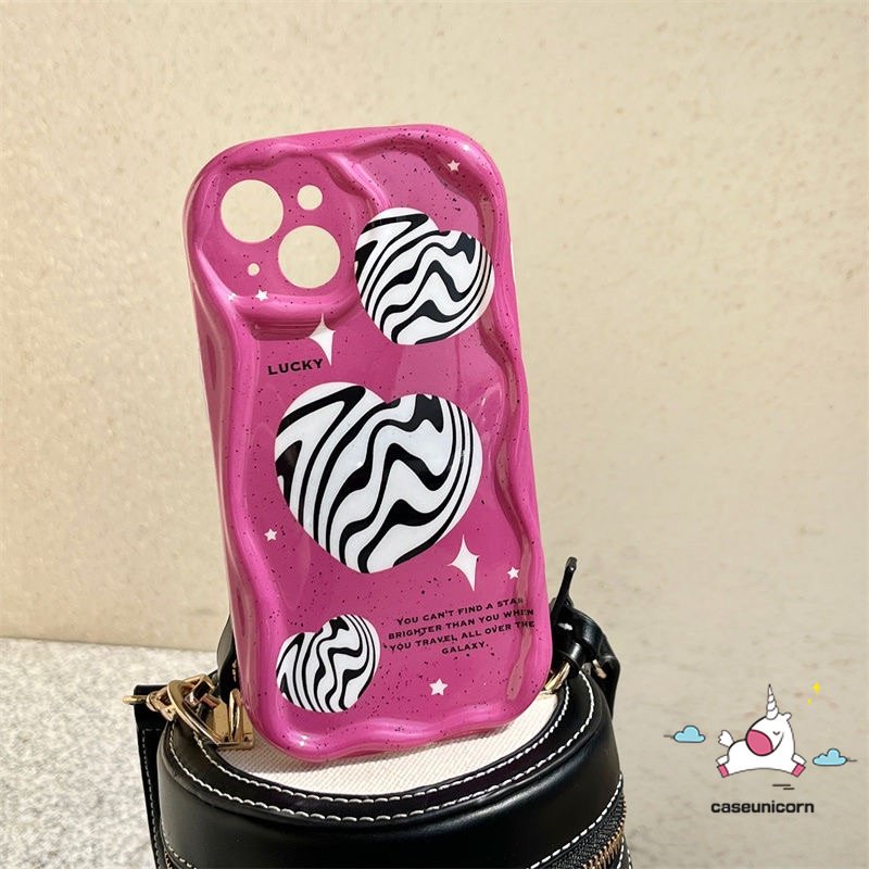 Casing Ponsel Kompatibel Untuk iPhone 7Plus XR 11 14 12 13 Pro Max X 7 8 6s 6 Plus XS Max SE 2020 Ins Fashion Love Heart 3D Wavy Curved Edge Shockproof Lembut Glossy Penutup Belakang