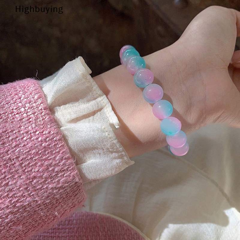 Hbid Gradasi Colorful Kaca Kristal Moonstone Gelang Multicolor Batu Manik-Manik Pesona Gelang Handmade Gelang Hadiah Glory