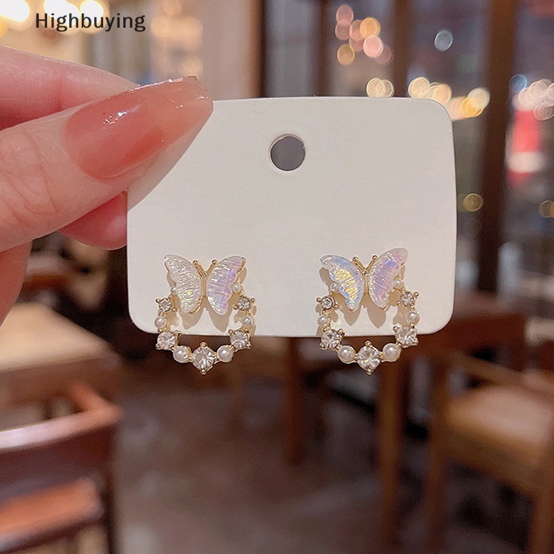 Hbid Korea Baru Fashion Shiny Butterfly Stud Earrings Untuk Wanita Halus Berlian Imitasi Mutiara Lingkaran Anting Pengantin Pernikahan Perhiasan Hadiah Glory