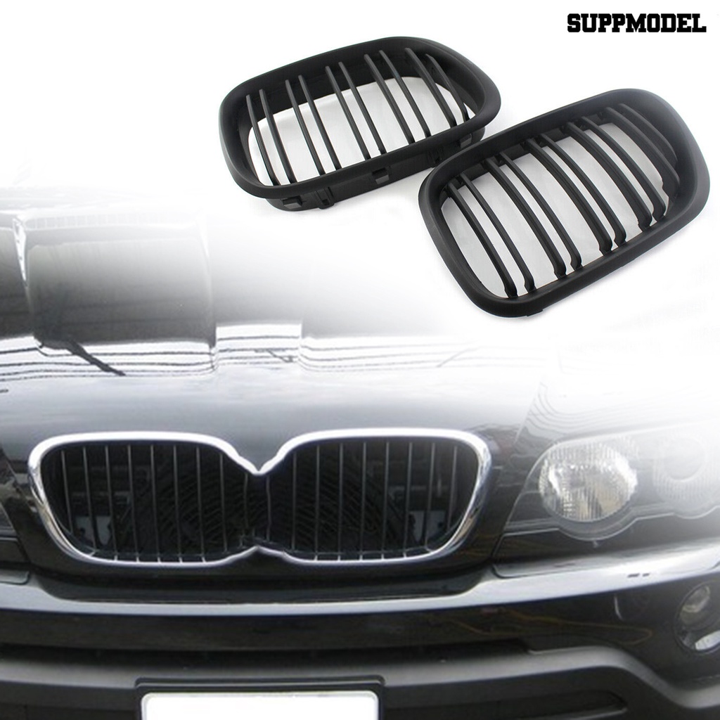 [SM Otomatis] 2Pcs Front Grille Double Line Kiri Kanan Matte Black Kidney Grill Panggangan 51138250052 51138250051 Untuk BMW X5 Series E53 99-03