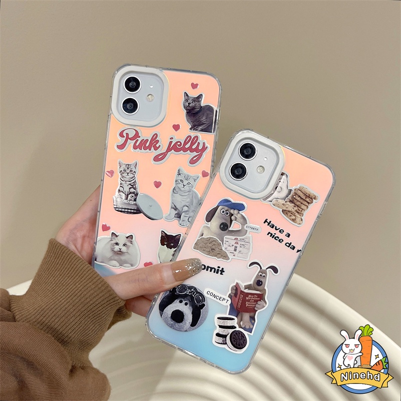 Casing iPhone Bling Laser Mewah Kompatibel Untuk Iphone14 13 12 11 Pro Max X Xr Xs Max 8 7 6 Plus SE 2020 Kartun Kucing Ponsel Case Lensa Bingkai Ultra Slim Shockproof Lembut TPU Penutup Belakang