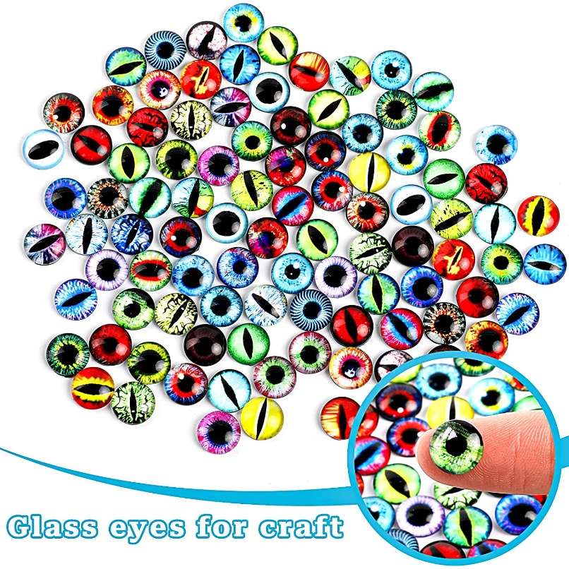 Random10pcs Mata Kaca cabochons Bulat 10MM Round Dome Dragon Eye Clay Doll Membuat Kerajinan Tangan DIY Perhiasan Doll glass eyes Dragon Cat Eye Mainan DIY Jewelry Aksesori