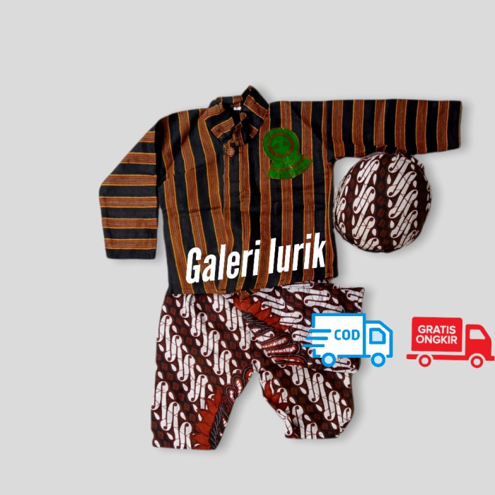 Lurik Baju Jawa Surjan Lurik- Setelan Surjan Anak Laki-Laki- Baju Jawa