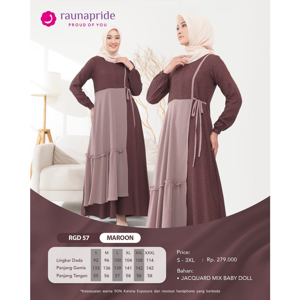 Baju Gamis Pesta  Wanita  / Rauna GD-57 Marun / Fashion Muslim