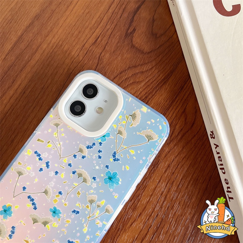 IPHONE Casing Kompatibel Untuk Iphone14 13 12 11 Pro Max X Xr Xs Max8 7 6 Plus SE 2020 Ins Halo Dye Gradasi Laser Dicat Bunga Rumput Ponsel Case Anti-Jatuh Silikon Akrilik Hard Case