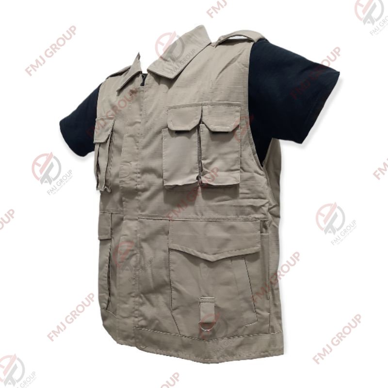 FMJ GROUP - Rompi Outdoor/Lapangan Non Kerah Ripstop Hijau Army, Krem/Khaki, Hitam, Abu