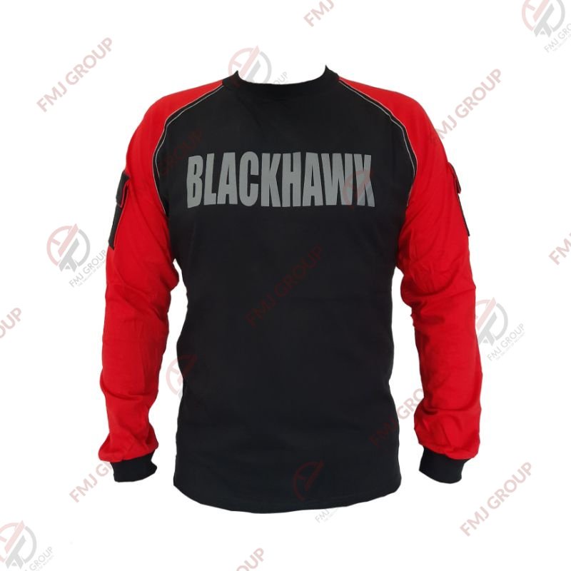 Kaos BLACKHAWK Lengan Panjang Kombinasi Hitam-Merah / Kaos Reglan BLACKHAWK Tactical Pria