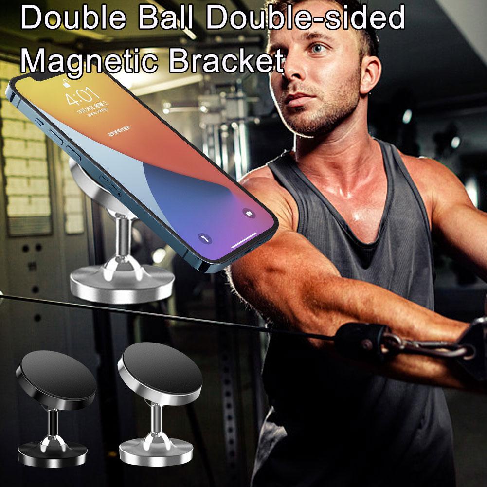 Portable Dual Magnet Phone Holder Universal Dudukan Hp Dashboard Mobil Tempelan Handphone Magnet Dua Sisi360° Angle Adjustable Phone Grip Gym Hands-Free Aksesoris