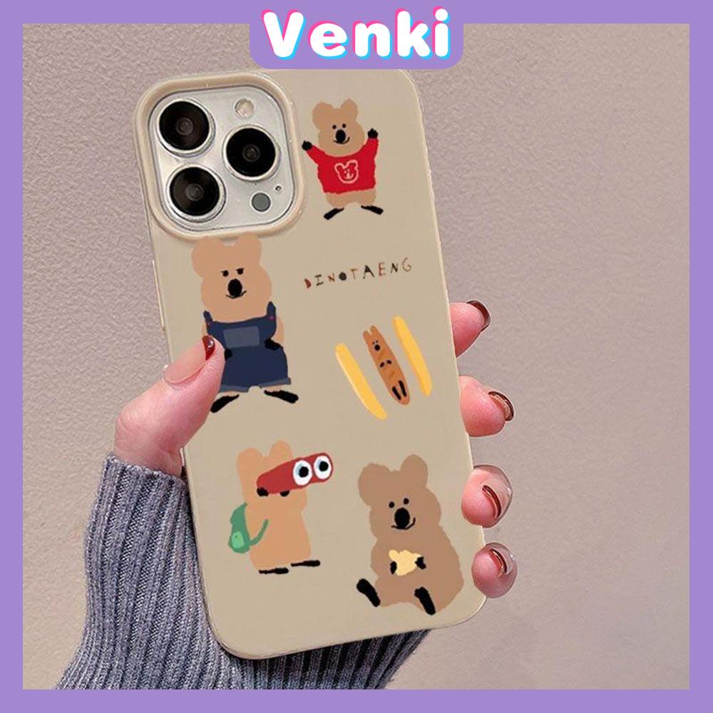 VENKI - For iPhone 11 iPhone Case Khaki Glossy TPU Soft Case Shockproof Protection Camera Cartoon Bear Persimmon Compatible with iPhone 14 13 Pro max 12 Pro Max xr xs max 7 8Plus