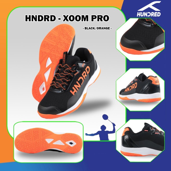 HUNDRED XOOM PRO Sepatu Badminton - - BLACK/ORANG, 42