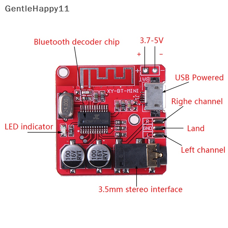 Gentlehappy 3.7-5v wireless bluetooth mp3 decoder board Modul decoding lossless Kartu tf id