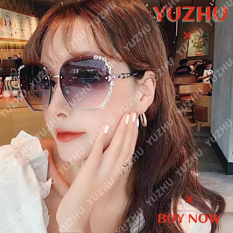 (YUZHU) Kacamata Hitam Tanpa Bingkai Logam Mode Baru Korea Marine Piece Oversized Frame Diamond Sunglasses Untuk Wanita