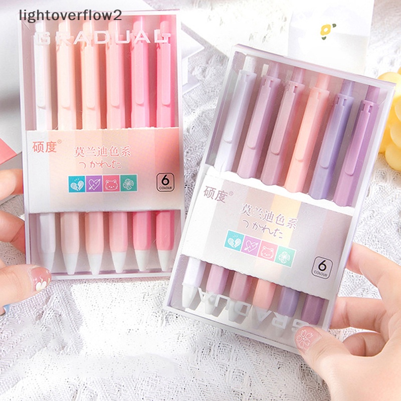 [lightoverflow2] 6pcs/set Lucu Morandi Color Press Gel Pen 0.5mm Tinta Hitam Kantor Sig Pen Alat Tulis Siswa Wrig Perlengkapan [ID]