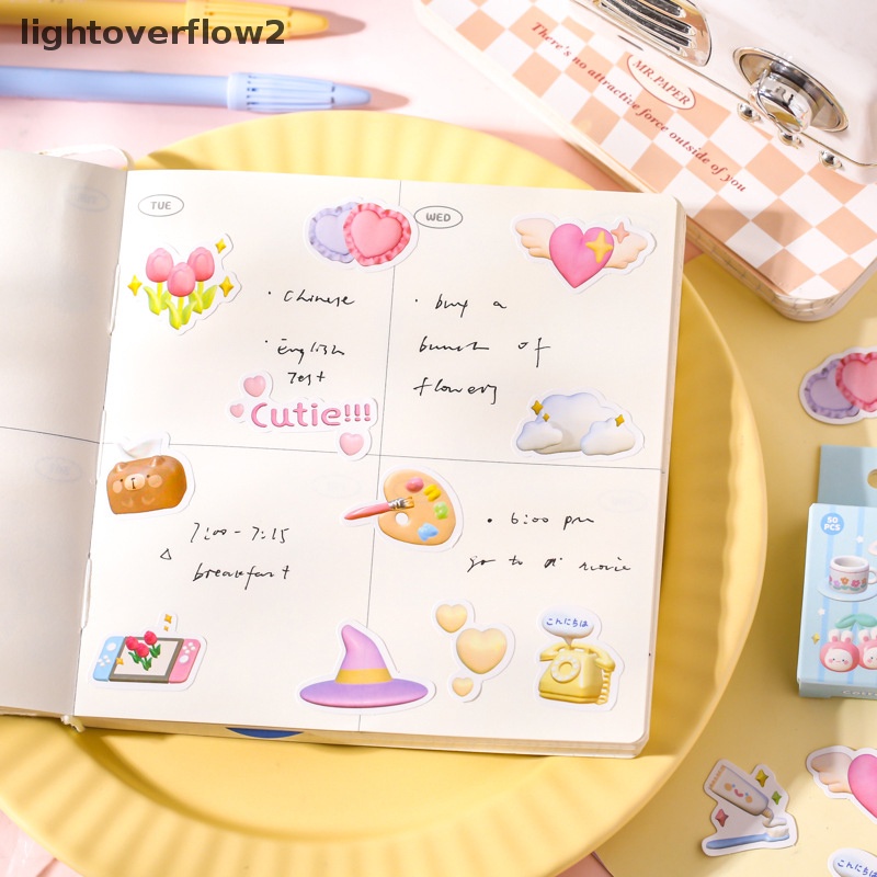 [lightoverflow2] 50pcs Kawaii Marshmallow Animal Stiker Hias Bahan Scrapbooking Label Diary Stationery Album Telepon Journal Planner [ID]