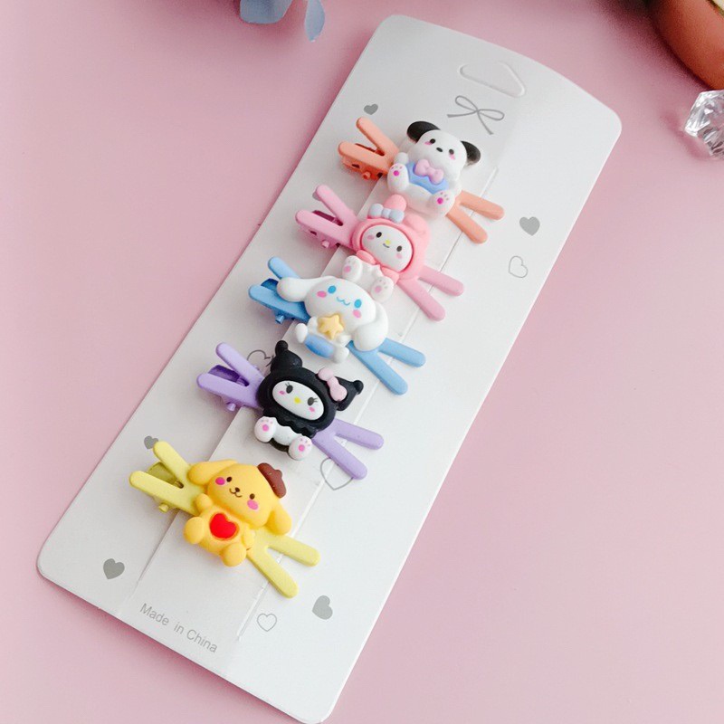 PGC [5pcs] Jepitan Rambut Silang Sanrio Klip Rambut Jepit Kata X Lucu Duduk Cinnamoroll Kuromi Kartun Fashion Korea Anak Perempuan Poni