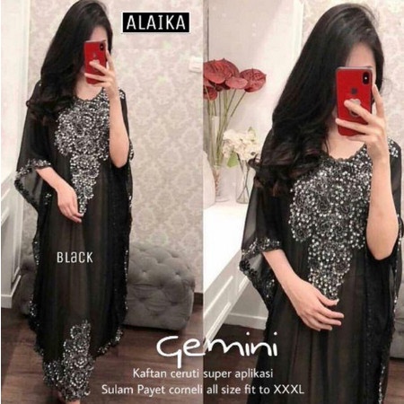 KAFTAN BORDIR PAYET MODERN MEWAH - Hitam