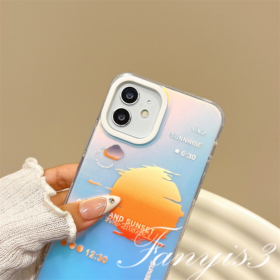 Compatible For IPhone 14 13 12 11 Pro Max X XR Xs Max 8 7 Plus SE 2020 Kompatibel Untuk Sunrise Dan Sunset Moon IMD Laser Gradient Phone Case TPU Lembut Shockproof Cover Pelindung