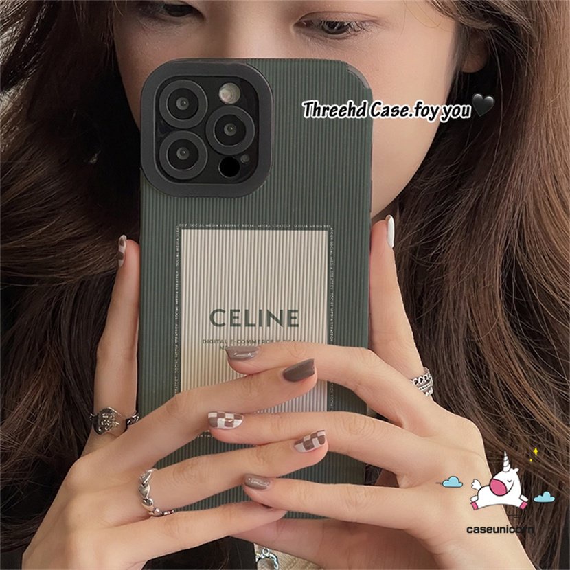 IPHONE  Casing Belakang Tekstur Kulit Sinple Mewah Kompatibel Untuk Iphone11 14 12 13 Pro Max7 8 Plus XR X XS MAX 7Plus 8Plus Merek Trendi C-E-L-I-N-E Lembut Shockproof Phone Shell Cover