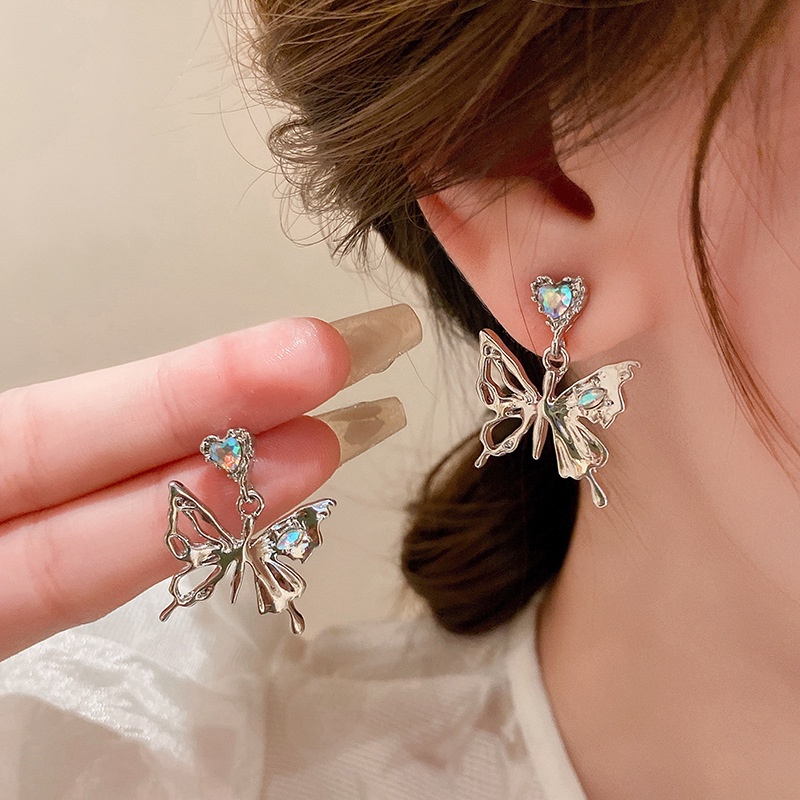 Anting Tusuk Butterfly Hati Bahan Alloy Kristal Korea Untuk Anak Perempuan