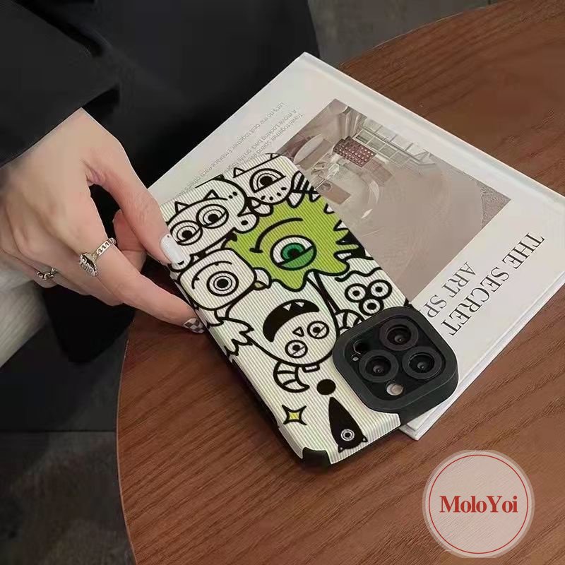 Casing Silikon Lembut Monster Kecil Tekstur Kulit Mewah Kompatibel Untuk IPhone XR XS X Max11 Pro Max 7Plus 12 14 13 Pro Max8 7 Plus Kartun Monster Universit Phone Cover