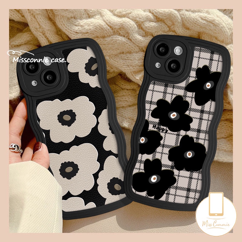 Case Bunga Retro Kotak-Kotak Untuk Realme C53 C55 C35 C25Y C20 C25s C21Y C33 C30 5 6i 5s 10 5i 8i 9i 7 7i 8Pro 8 9 Pro+ C25 C15 C17 C12 C3 C11 C20A Wavy Edge Floral Soft Tpu Sarung