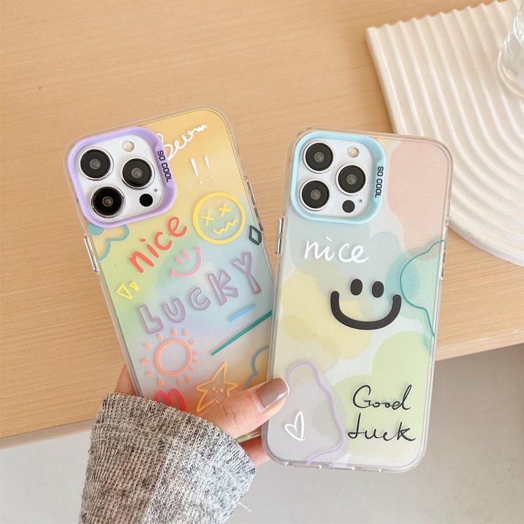 Nice Colorful Gradient Smile Skin Feel Soft Case HP iP iPhone 12 13 14 Pro Max 11 Girl Woman FTD Casing Apple