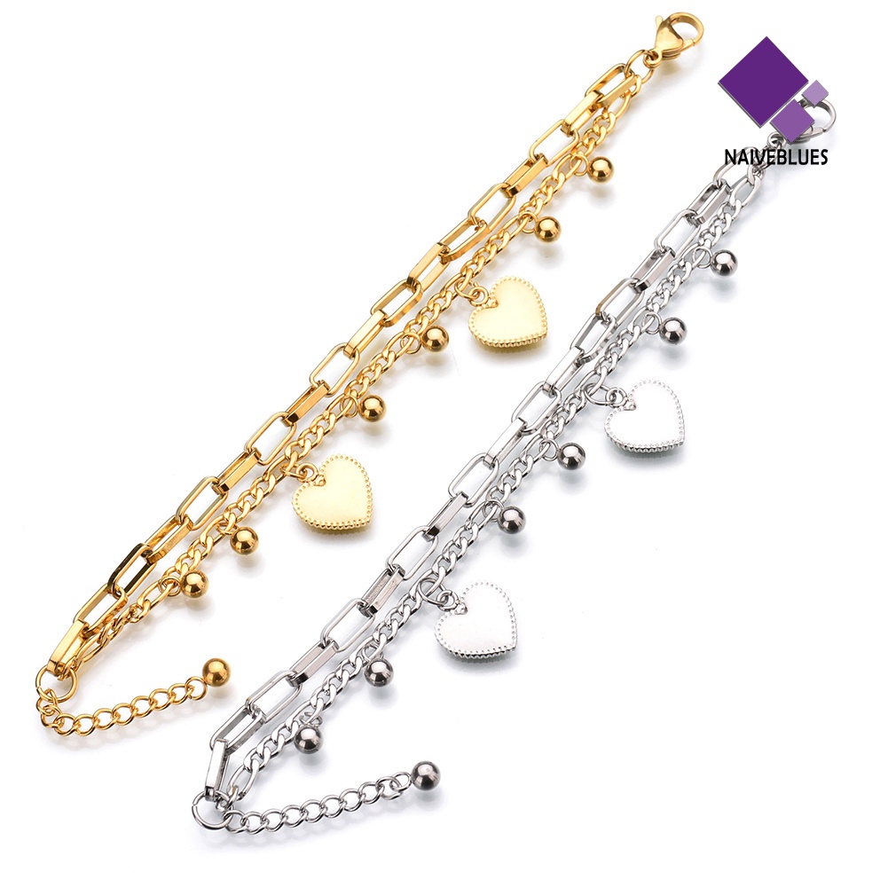 &lt; Naiveblues &gt; Boho Wanita Multi-layer Rantai Manik-Manik Cinta Hati Perhiasan Lady Bracelet