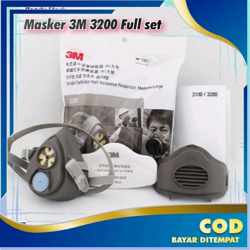 Set Masker 3M 3200 Half Face Mask Gas Respirator Filter Pelindung Debu Mask Full 3 in 1