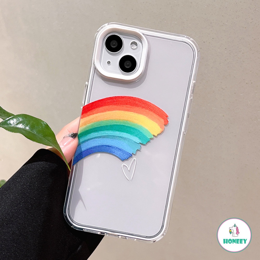 Casing Cinta Hati Kecil Pelangi Sederhana Kompatibel Dengan iPhone 11 Pro Max14 13 12 Pro Max 14Plus Perlindungan Lensa 3-in-1 Soft Cover