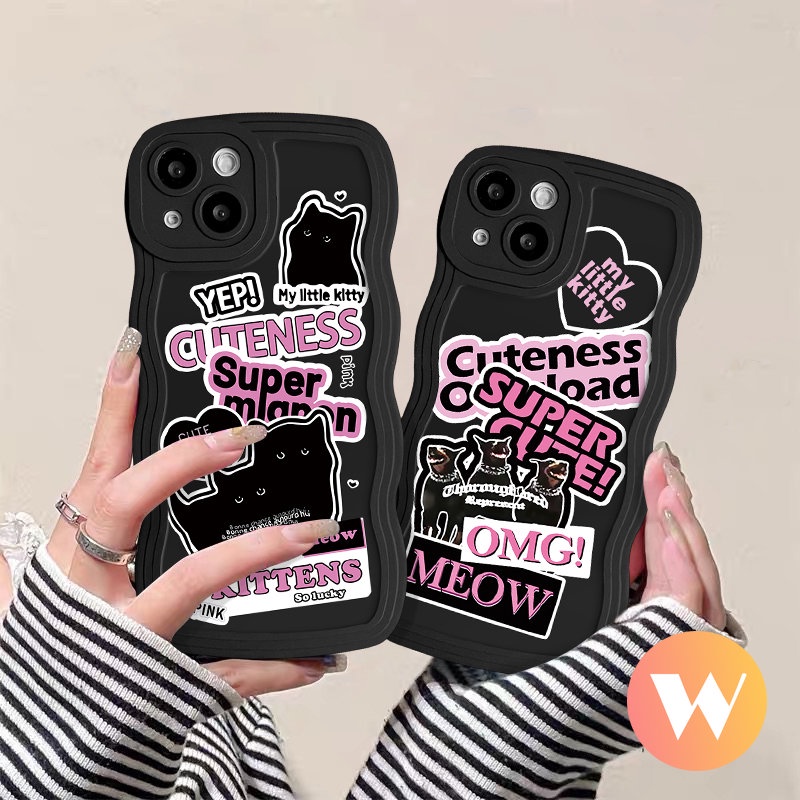 Casing Kartun Kucing Anjing Keren Untuk Redmi Note11 8 9s 11s 9 10s 10 Pro Redmi 10C A1 9 9A 12C A1+10 9T 10A 9C Mi 11T Pro POCO M3 X3 NFC ProIns Trendy Sticker Label Wavy Edge Sarung Soft Cover