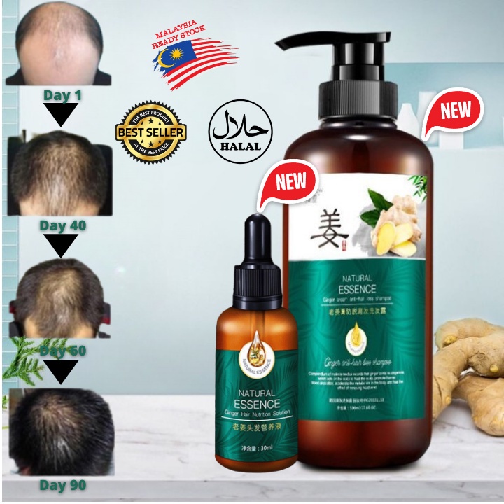 COD KL STOCK Ginger King Hair Growth Serum 7 Days Essence + Ginger Shampoo