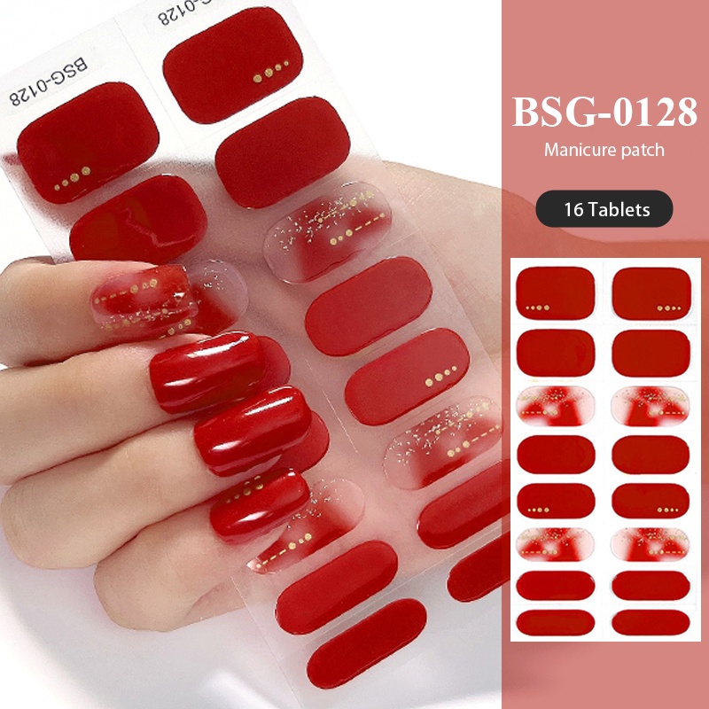 20tips/lembar Semi Sembuh Merah Gel Kuku Strip Patch Sliders Perekat Tahan Air Tahan Lama Full Cover Gel Nail Stcikers Lampu UV Butuh