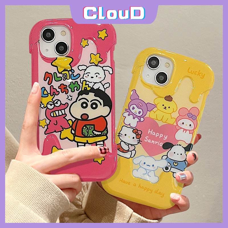 IPHONE Case 3D Ice Cream Cute Hello Kitty Kompatibel Untuk Iphone11 13 14 12 Pro Max 7Plus 8Plus XR X XS Max7 8 Plus SE 2020 Kartun Korea Crayon Shin-chan Pochacco Kuromi Soft Cover