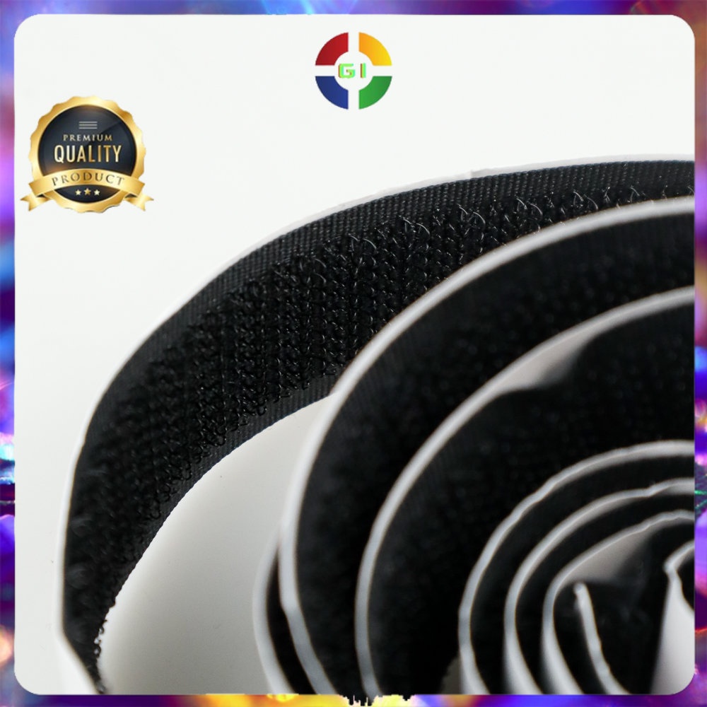 Lakban Velcro Hook and Loop Magic Nilon Sticker 1 Meter 50 mm Black