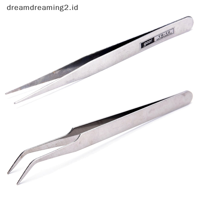 (drea) 2x Stainless Steel Eyelash Gems Pick Tools Pinset Kosmetik Perlengkapan Nail Art//