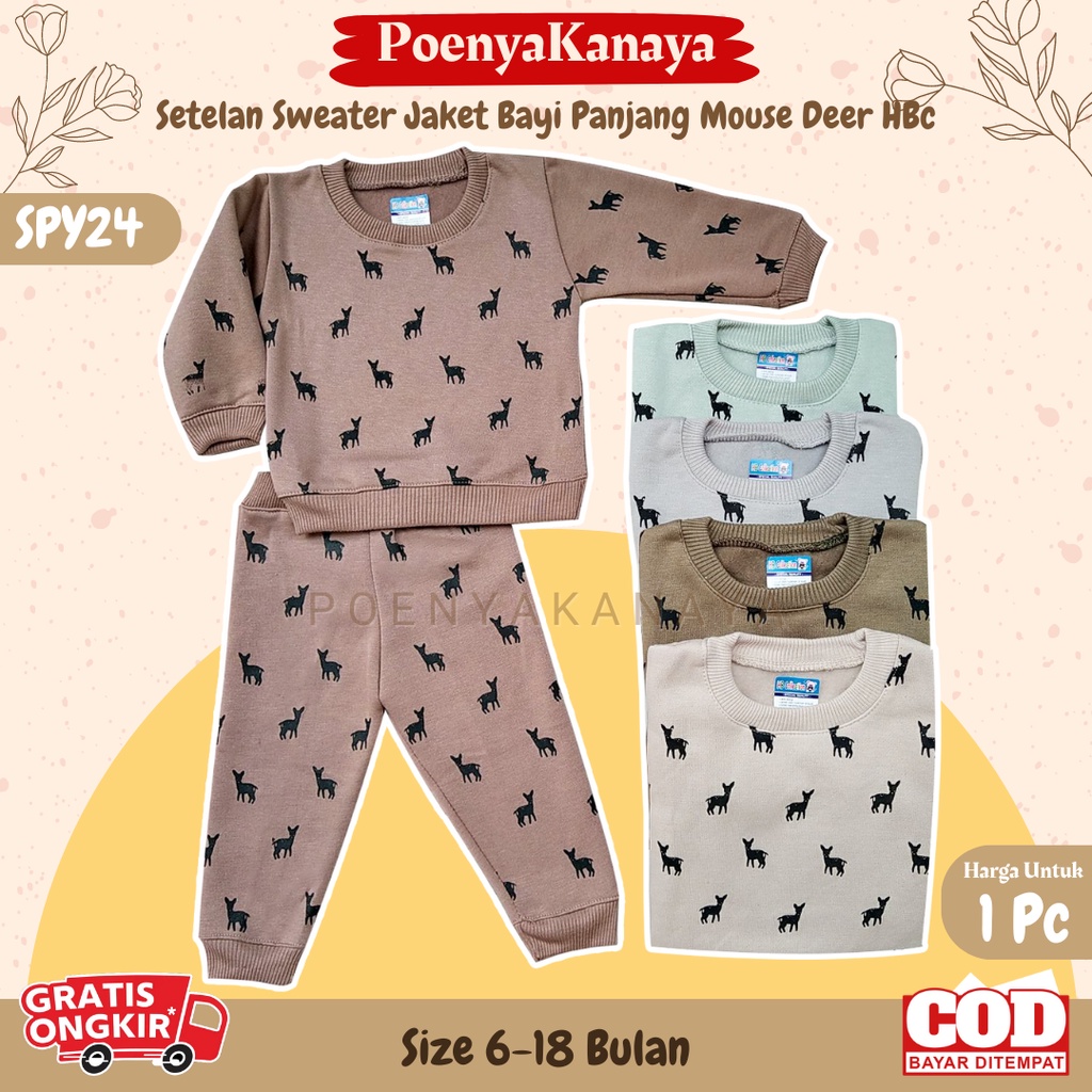 Setelan Sweater Jaket Bayi Anak Panjang MOUSE DEER HBc Size 6-18 Bulan SPY24