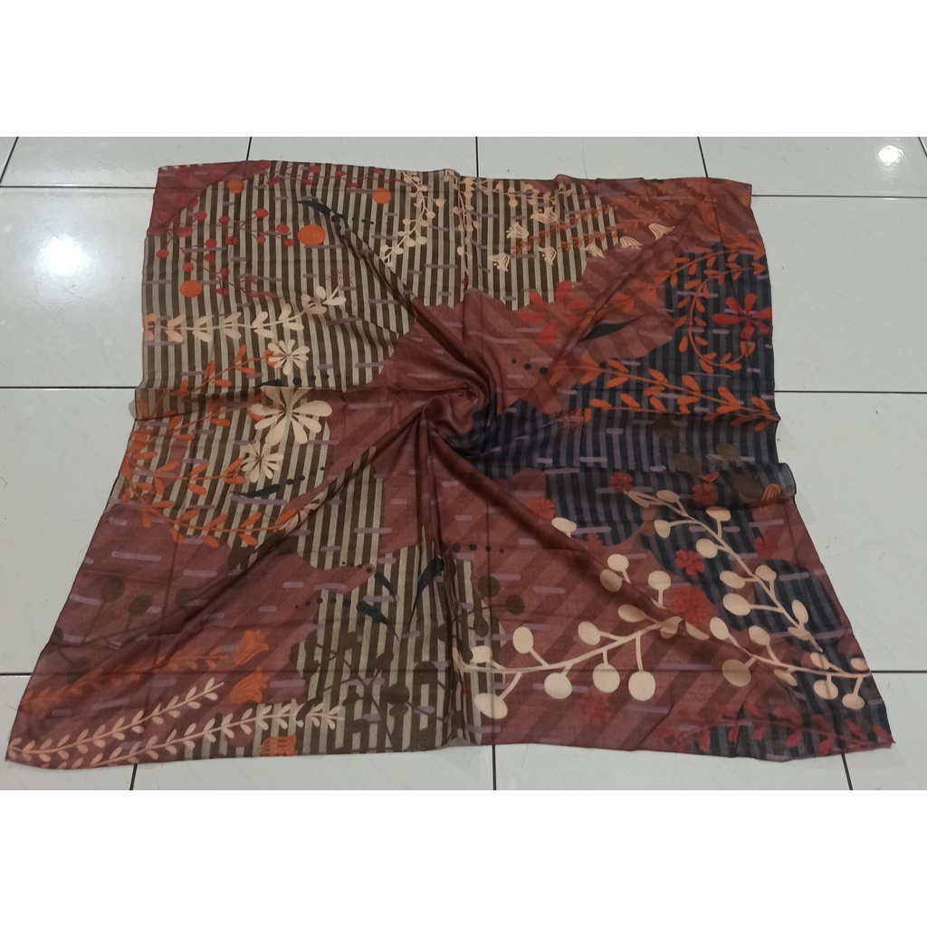 Karimake Hijab / Kerudung Segi Empat Voal Premium Printing Motif Artistic Strokes Laser Cut 110 x 110