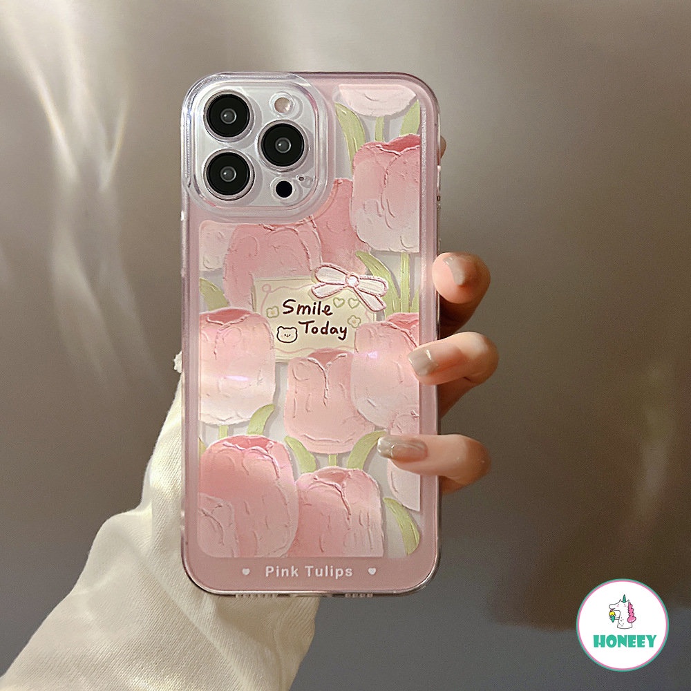 Untuk Iphone11 12 13 14 Pro Max Phone Case Sweet Fresh Transparan Lukisan Tulip Anti Jatuh Untuk iPhone Xr XXs Max7 8 Plus