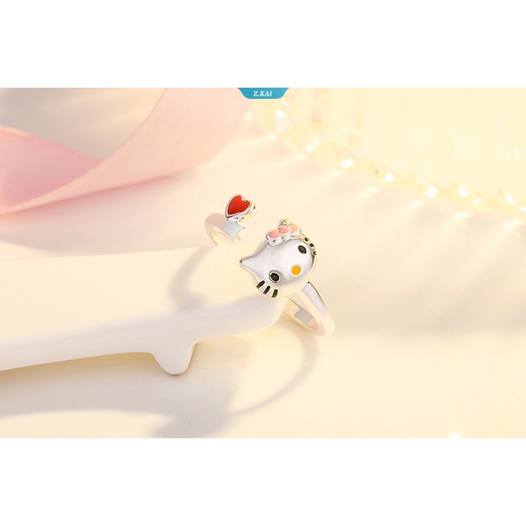 Sanrio Kawaii Hello Kitty Cincin Perak Gadis Fashion Kartun Figure Anime Rings Pesta Trend Perhiasan Christmars Hadiah [ZK]