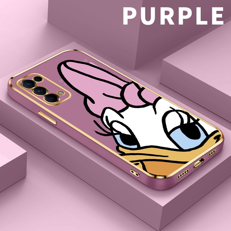 SOMYEE Case Soft Case Untuk OPPO Reno5 Reno5K Reno6 Reno7 Reno8 F21 F21S Pro Find X3 Lite 4G 5G Penutup Belakang Kartun aneh Daisy Donald Duck Casing Ponsel Silcione TPU Lembut Berlapis Elektroplated Persegi