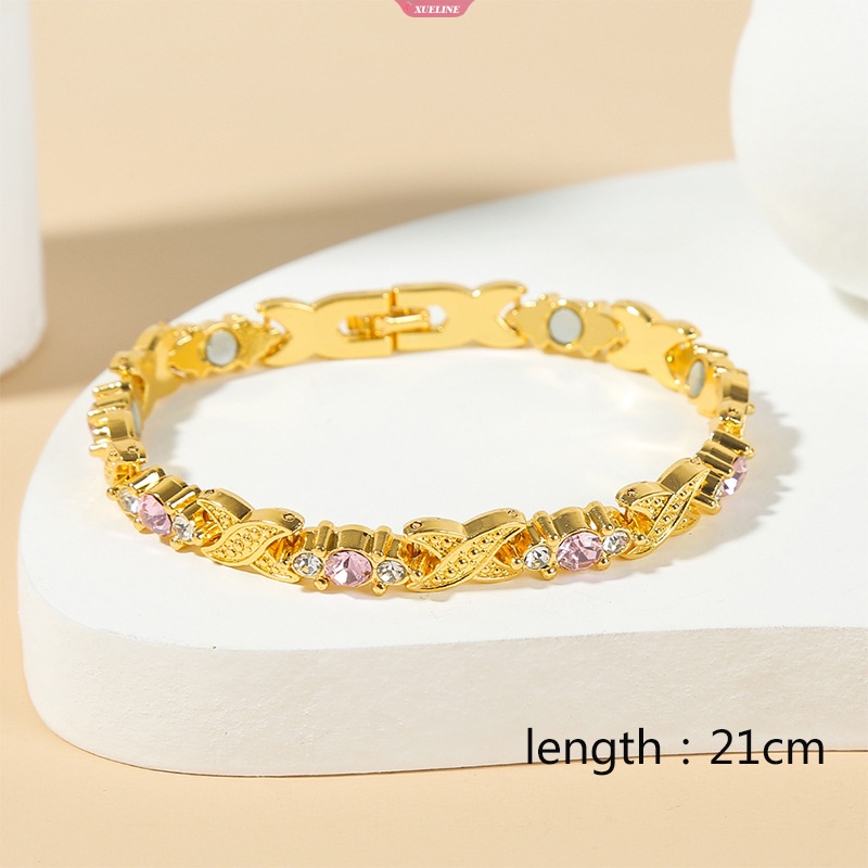 Fashion Baru Wanita Kristal Berlian Gelang Emas Dan Perak Rose Gold Gelang Penurunan Berat Badan Gelang Terapi Magnet [ZXL]